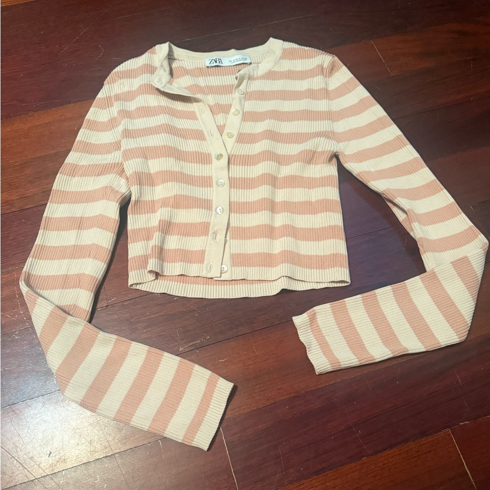 Zara Tan and Cream Cardigan Sweater